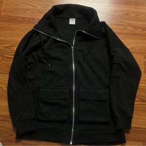 Victoria secret pink black fleece cargo full zip up jacketed sweatshirts size xs
